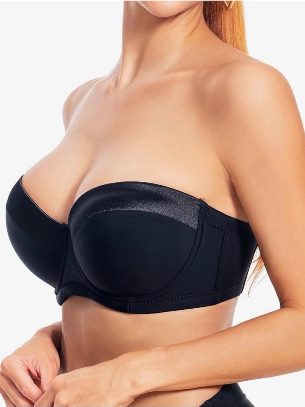A208 Dvpol Push up Strapless Black Satin-Trim Bra with Clear Straps 44C NWT